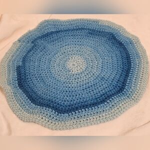 Handmade Blue Crochet Round Bed Or Kennel Rug